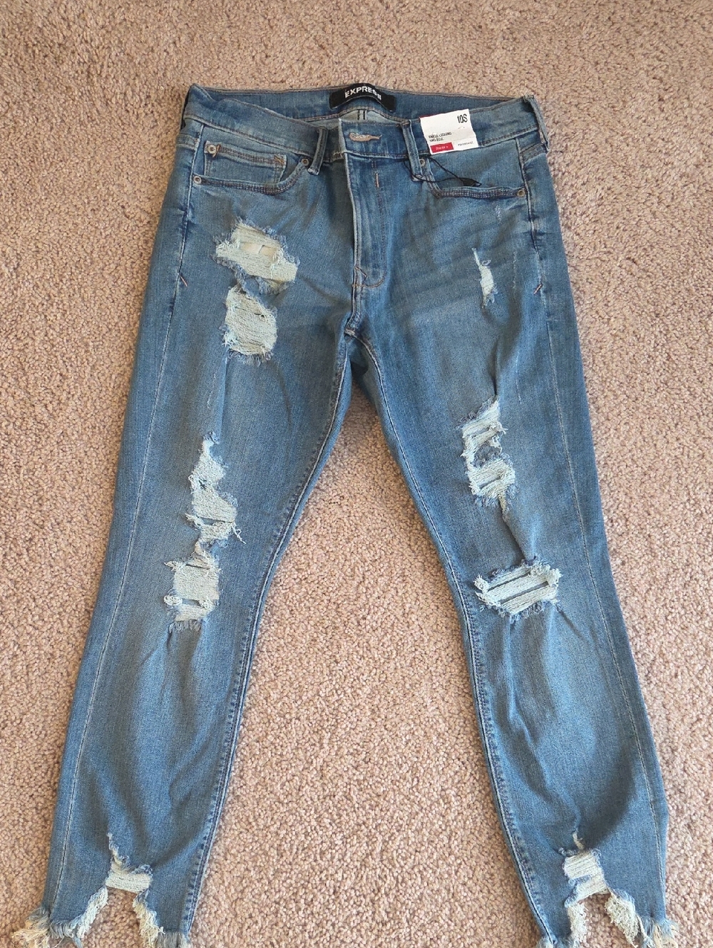 Express Womens 10S  Light Blue Ripped Skinny Jeans